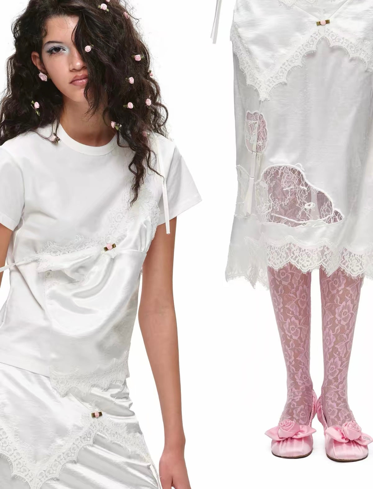 Lace Snoopy White Midi Skirt