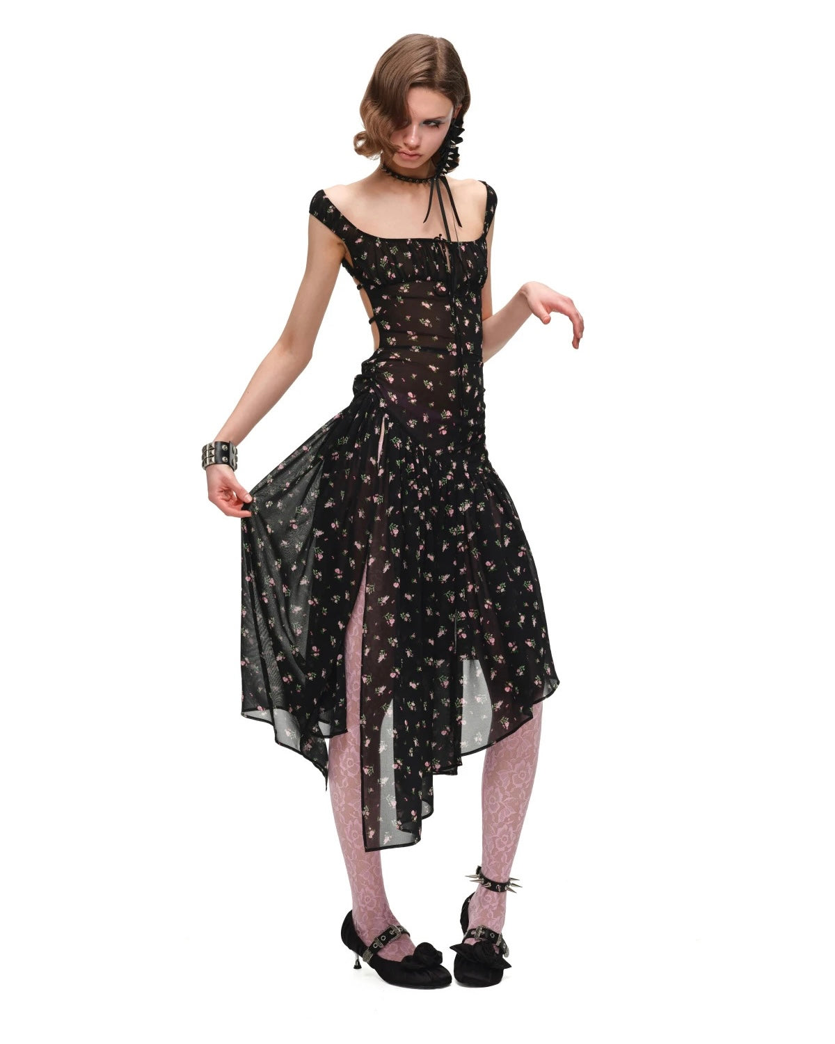 Dark Floral Open-Back Dress