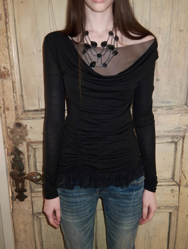 Mesh Lace Slim Long Sleeve