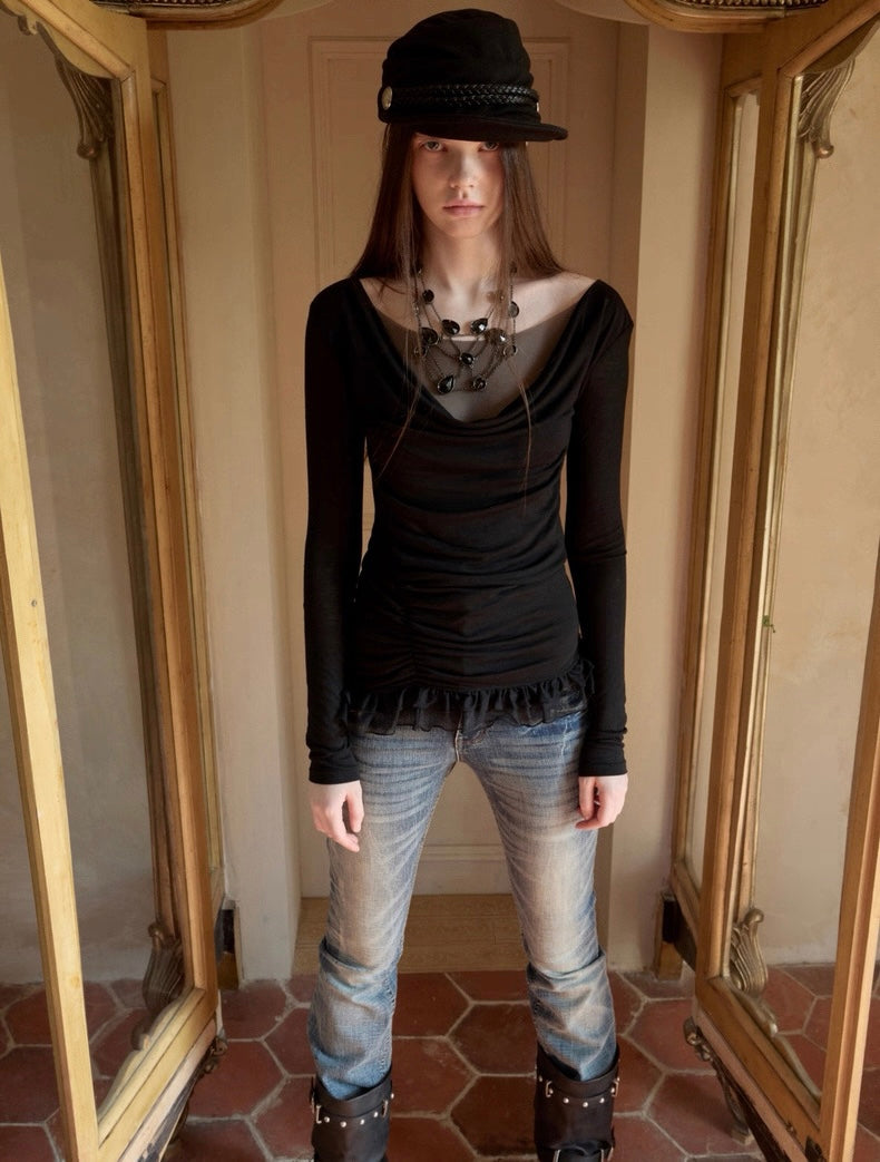 Mesh Lace Slim Long Sleeve