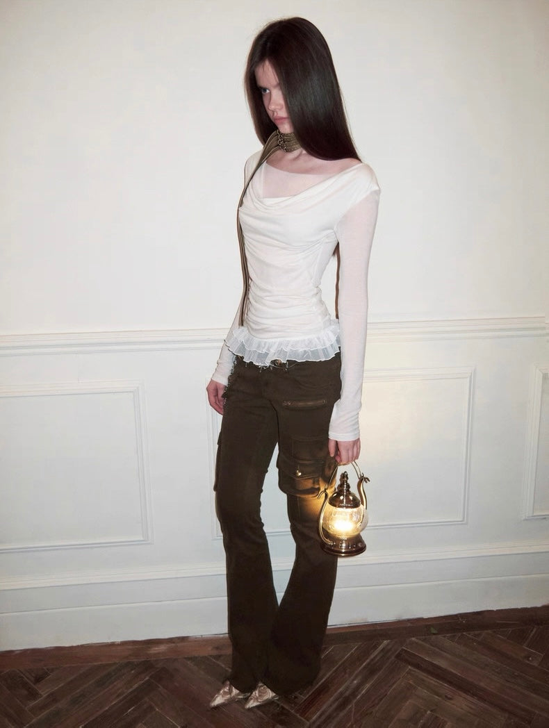 Mesh Lace Slim Long Sleeve