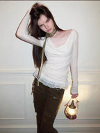 Mesh Lace Slim Long Sleeve