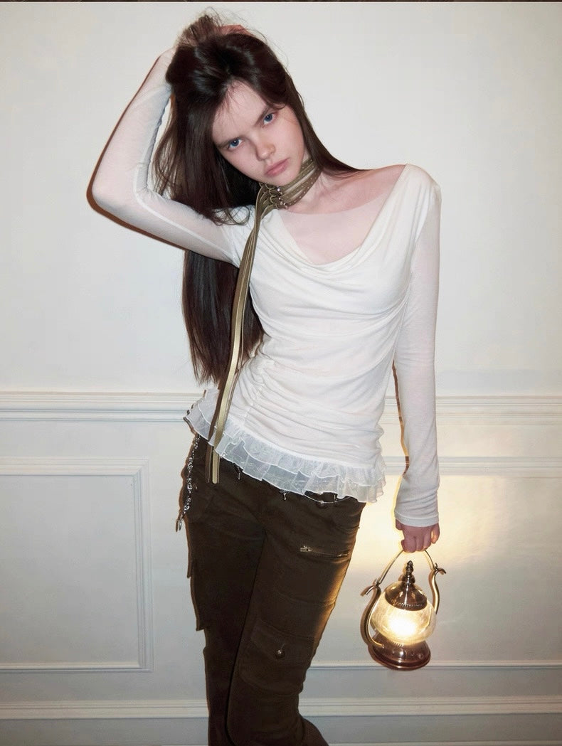 Mesh Lace Slim Long Sleeve