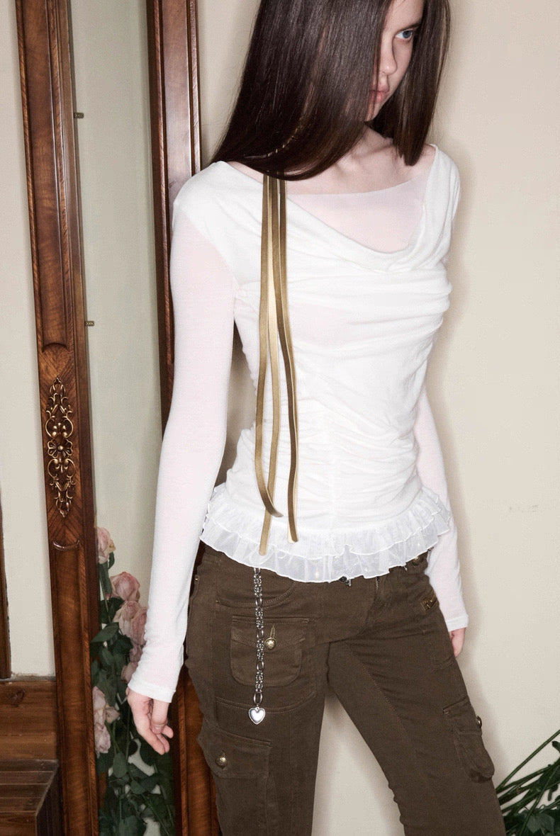 Mesh Lace Slim Long Sleeve