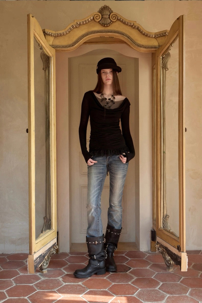 Mesh Lace Slim Long Sleeve