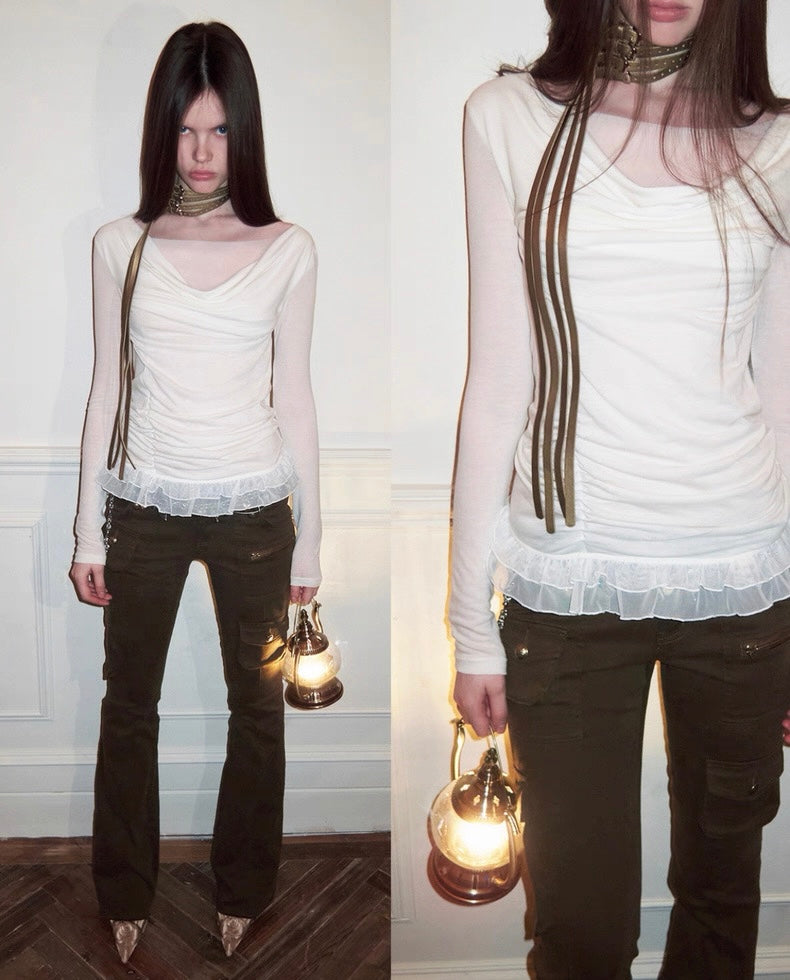 Mesh Lace Slim Long Sleeve