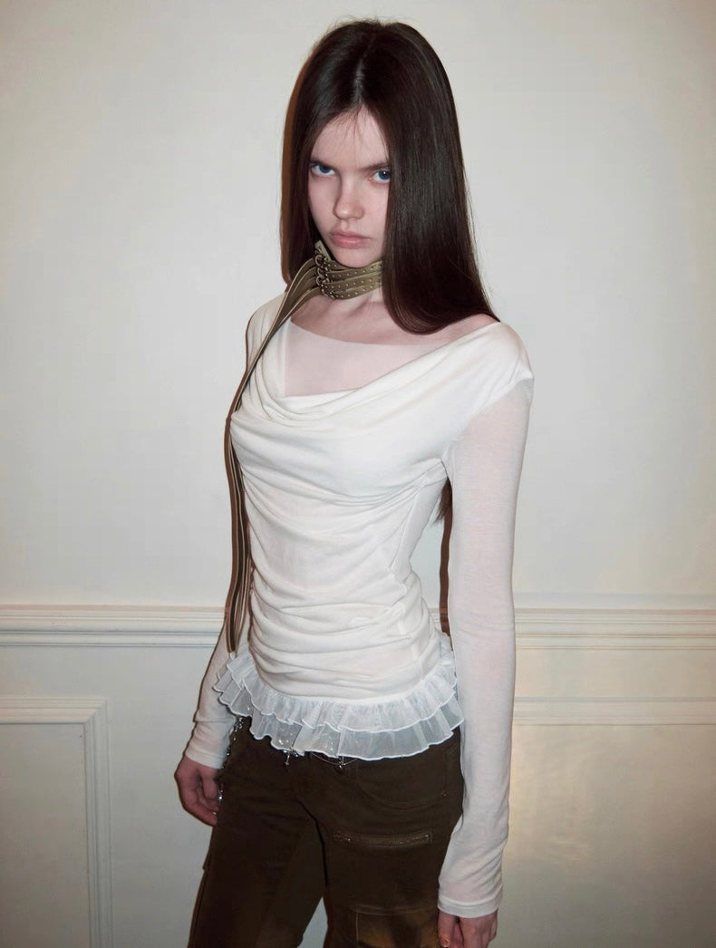 Mesh Lace Slim Long Sleeve