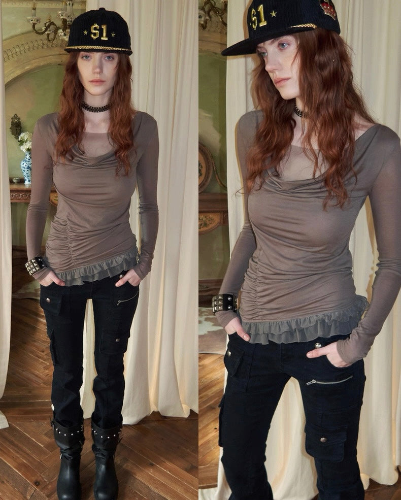 Mesh Lace Slim Long Sleeve