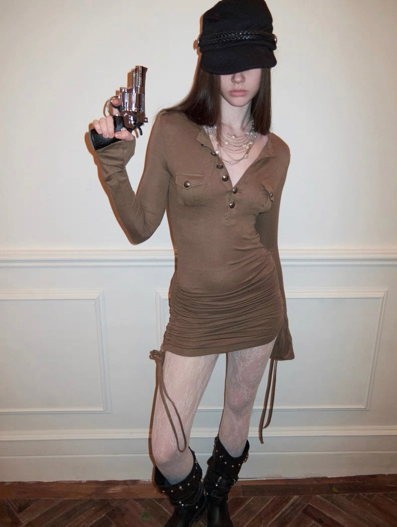 Buttoned Retro Pocket Dress