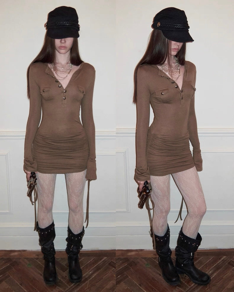 Buttoned Retro Pocket Dress