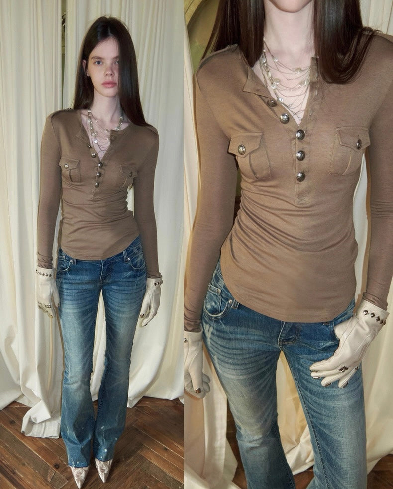 Buttoned Retro Pocket Shirt