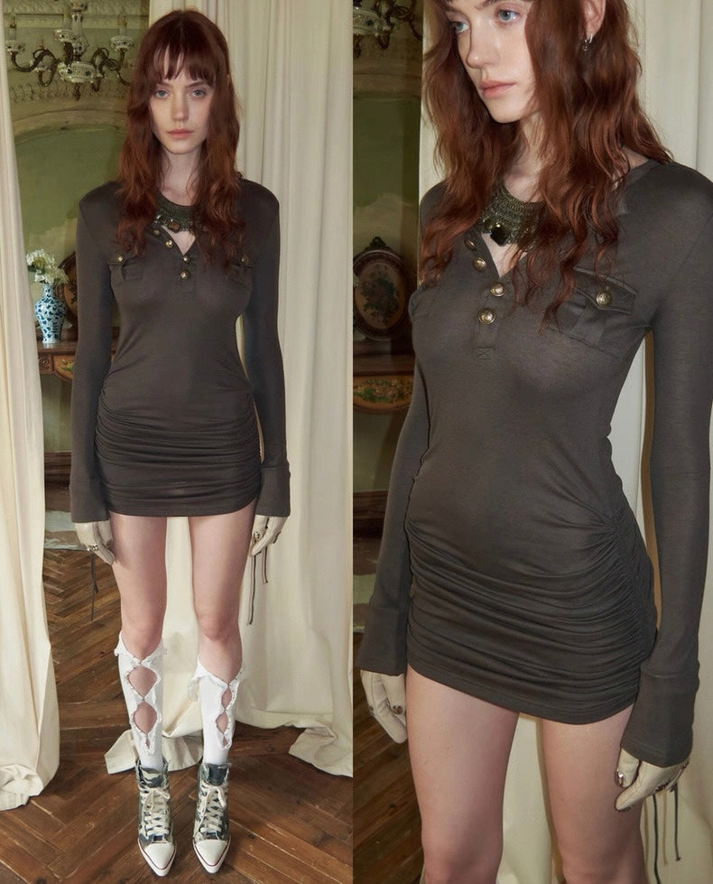 Buttoned Retro Pocket Dress